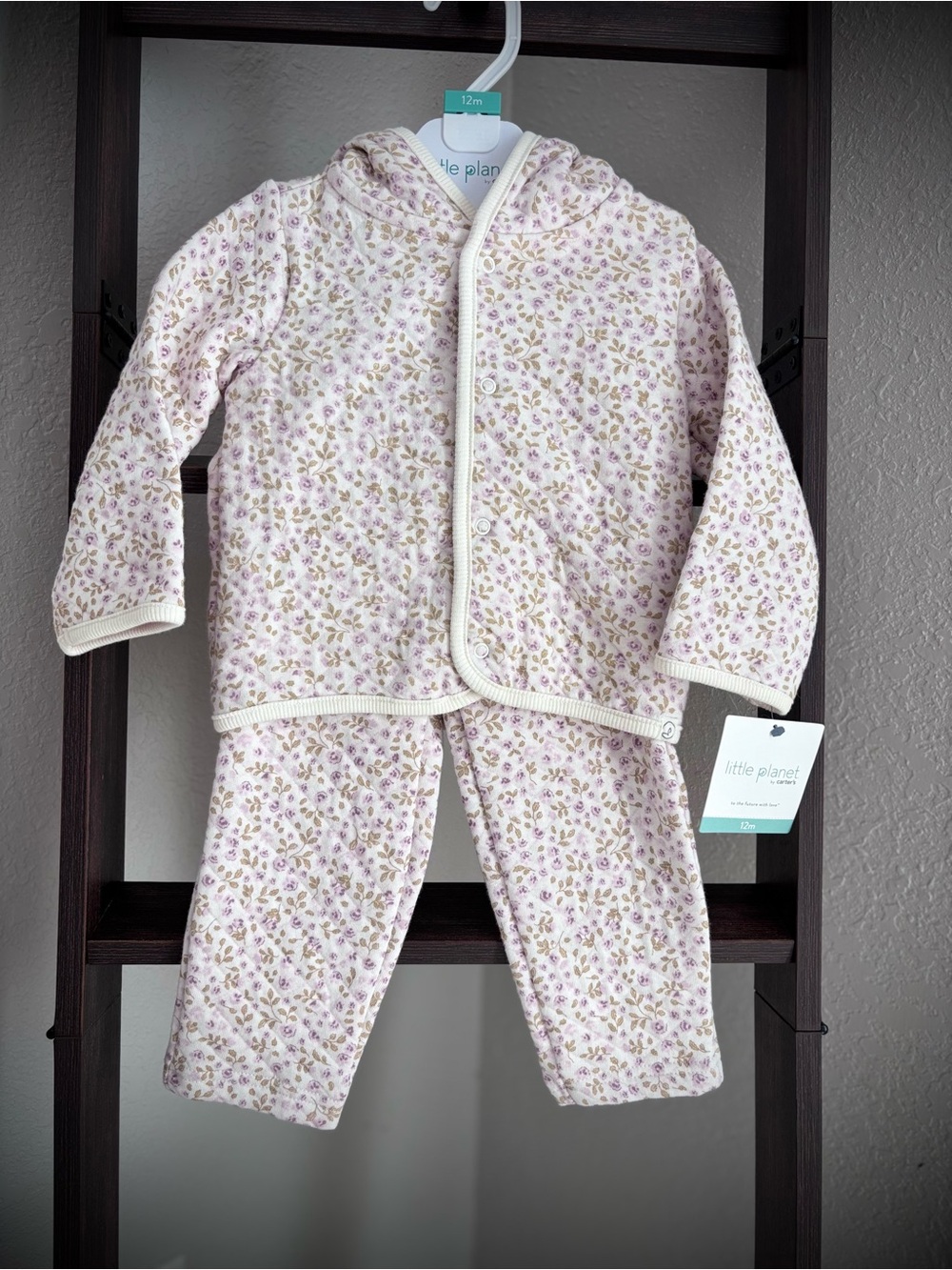 Little Planet Pink Floral Quilted Hooded Pajama Set for Kids